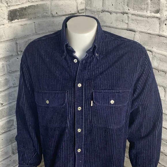 Vintage 90s Levi's White Label Shirt Blue Thick Corduroy Shacket - Picture 2 of 11